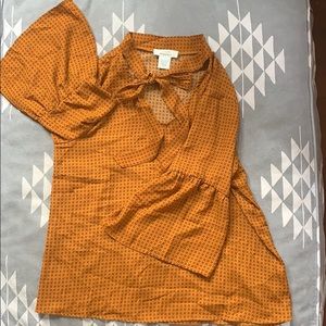 Mustard-colored Blouse with Bell Sleeves